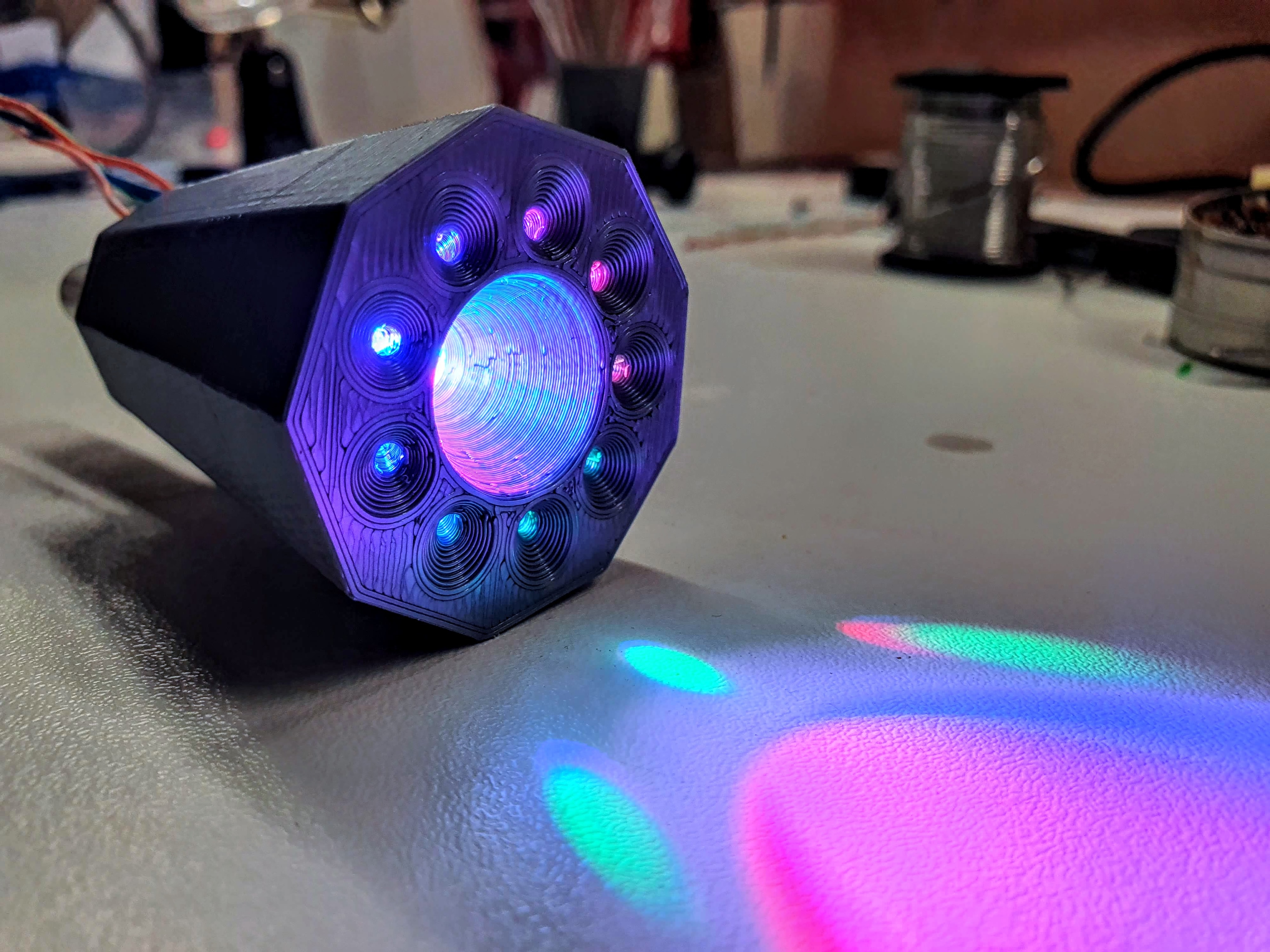 IXFID — octagonal 3D-printed base with multi-color LED holes